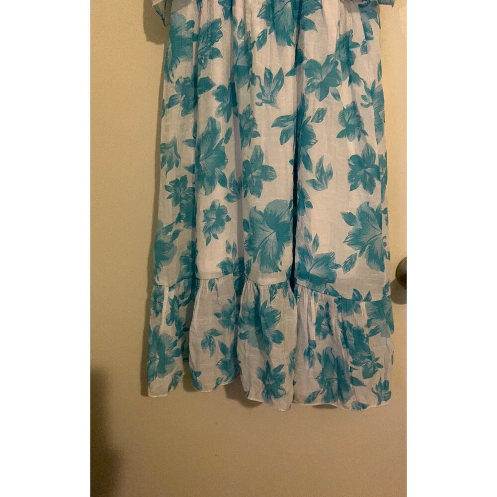Women’s Blue Floral Hawaiian SunDress Size S Tiered Maxi Spaghetti Strap Festiv - Picture 5 of 7